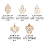 10Pcs 5 Styles Iron Rhinestone Pendants, Leaf Charms, Light Gold