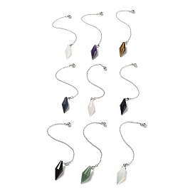 Gemstone Pointed Dowsing Pendulums, Bullet Charm, with Rack Plating Brass Chain & Lobster Claw Clasps, Lead Free & Cadmium Free