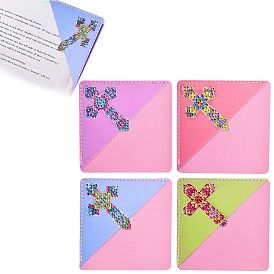 DIY Bookmark Diamond Painting Kit, Including Resin Rhinestones Bag, Diamond Sticky Pen, PU Leather, Tray Plate and Glue Clay, Cross