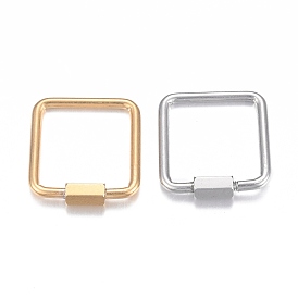 304 Stainless Steel Screw Carabiner Lock Charms, for Necklaces Making, Square