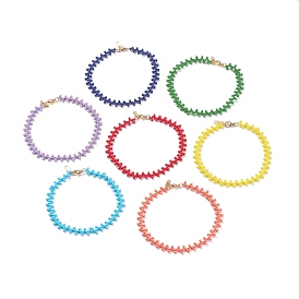 7Pcs 7 Color Japanese Rocailles Seed Beaded Anklets Set, Wire Wrapped Jewelry for Women