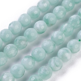 Natural Glass Beads Strands, Aqua Blue, Faceted, Round