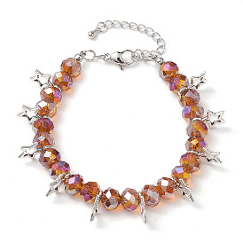 AB Color Faceted Rondelle Glass Beaded Bracelets, Star Alloy Charm Bracelets for Women