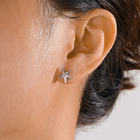 Elegant S925 Sterling Silver Clear Cubic Zirconia Starfish Stud Earrings