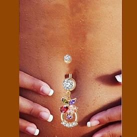 Piercing Jewelry, Brass Cubic Zirconia Navel Ring, Belly Rings, with Surgical Stainless Steel Bar, Cadmium Free & Lead Free, Flower Basket