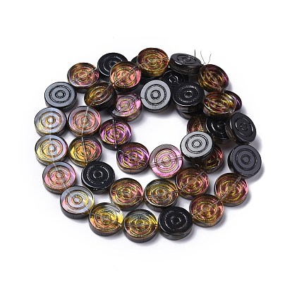 Electroplate Transparent Glass Beads Strands, Flat Round with Vortex