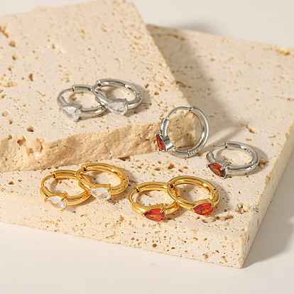 Элегантные 304 серьги-кольца из нержавеющей стали с кубическим цирконием, слеза