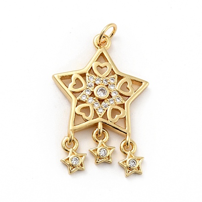 Placage de crémaillère en laiton micro pavé pendentifs en zircone cubique claire, plaqué longue durée, sans plomb et sans cadmium, étoiles