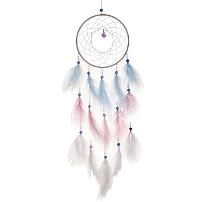 Тканая сетка/паутина с железным кольцом и настенным украшением из перьев, с тканевыми и пластиковыми бусинами, украшение-оберег для дома и офиса