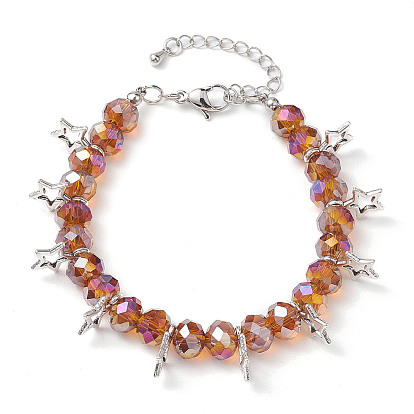 AB Color Faceted Rondelle Glass Beaded Bracelets, Star Alloy Charm Bracelets for Women