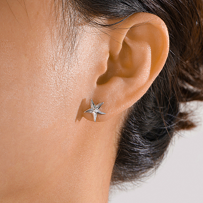 Elegant S925 Sterling Silver Clear Cubic Zirconia Starfish Stud Earrings