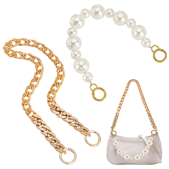 Bag Hangle Set, with Acrylic Imitation Pearl Bag Strap and Aluminum Chain Bag Strap, Alloy Clasps, for Bag Straps Replacement Accessories