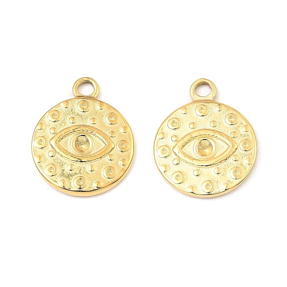 304 Stainless Steel Pendants Rhinestone Settings, Flat Round with Eye