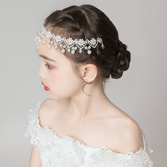 Bandeaux de fleurs en dentelle, Accessoires de cheveux en perles en plastique pour femmes et filles, décoration de mariage