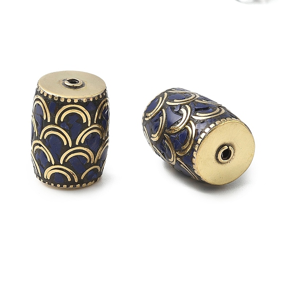 Ручной тибетском стиле бисера, колонка, Латунные бусины, с синтетическими бирюзовый