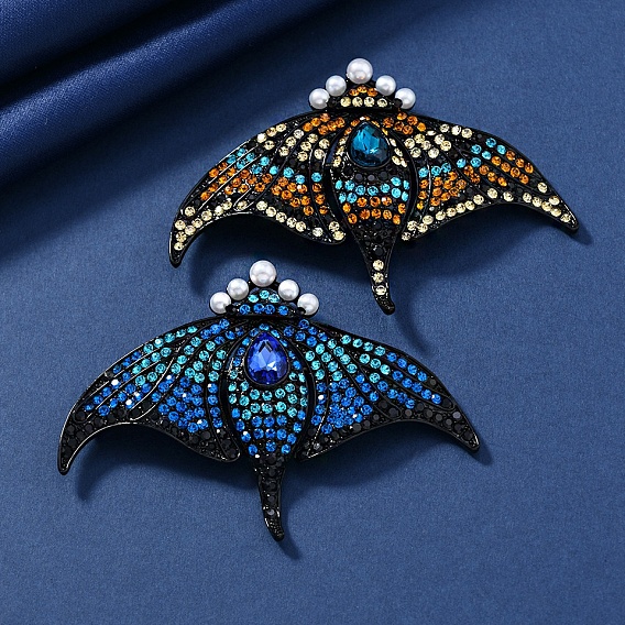 Броши из сплава манта-рей со стразами, с пластиковой жемчужины