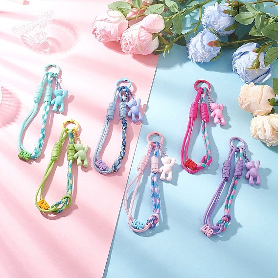 6 шт. полиэстер и спандекс парашютный шнур подвесные украшения, с пружинными кольцами из сплава и подвеской в виде акрилового медведя