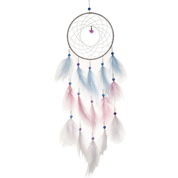 Тканая сетка/паутина с железным кольцом и настенным украшением из перьев, с тканевыми и пластиковыми бусинами, украшение-оберег для дома и офиса