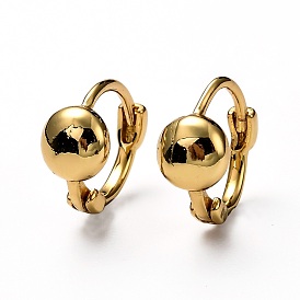 Brass Huggie Hoop Earrings, Ring with Flat Round