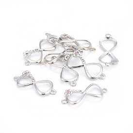 Alloy Rhinestone Links/Connectors, Cadmium Free & Lead Free, Grade A, Bowknot, Infinity, Platinum Metal Color, 15x35x4mm, Hole: 2mm