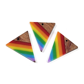 Rainbow Color Opaque Resin & Wood Pendants, Inverted Triangle Charms