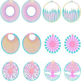 24шт 6 стиль ионного покрытия (ip) 201 филигранные подвески из нержавеющей стали, гравированные металлические украшения, плоский круглый и дерево жизни и цветок и одуванчик