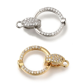 Brass Fold Over Clasps, Micro Pave Clear Cubic Zirconia, Ring