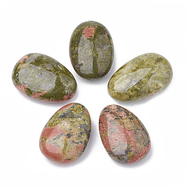 Oval Natural Unakite Palm Stone, Reiki Healing Pocket Stone for Anxiety Stress Relief Therapy