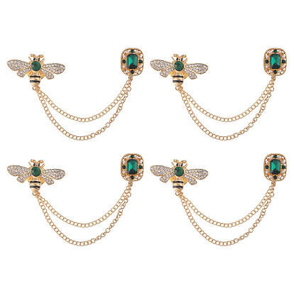 4 шт. брошь-цепочка в виде пчелы и прямоугольника со стразами, булавка в виде животного из цинкового сплава для воротника рубашки