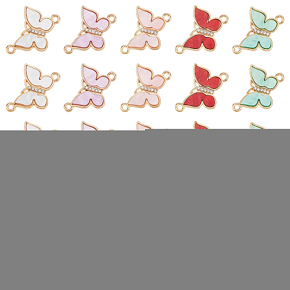 30Pcs 6 Colors Eco-Friendly Alloy Micro Pave Clear Cubic Zirconia Links Connectors, with Acrylic Cadmium Free & Lead Free & Nickel Free, Butterfly, Light Gold