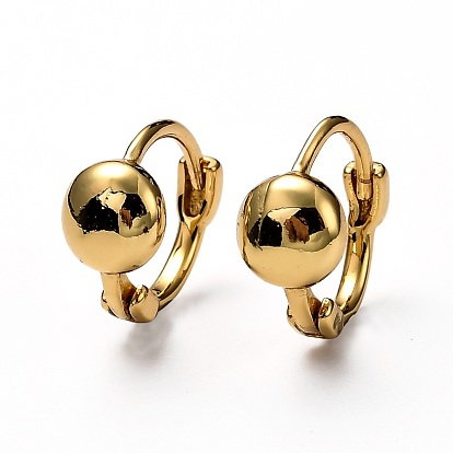 Brass Huggie Hoop Earrings, Ring with Flat Round