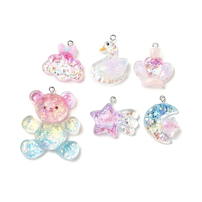 Прозрачные смоляные подвески, с платиновой железной фурнитурой и пайетками