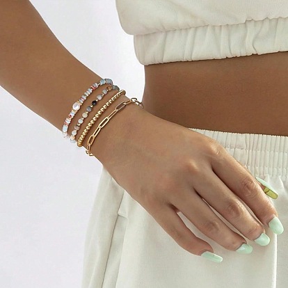 304 Браслеты из натуральных драгоценных камней и круглых бусин из латуни, а также набор цепочек-скрепок из нержавеющей стали для женщин