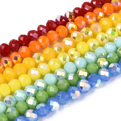 Нити из непрозрачных стеклянных бусин-ронделей с цветным покрытием ab, граненые