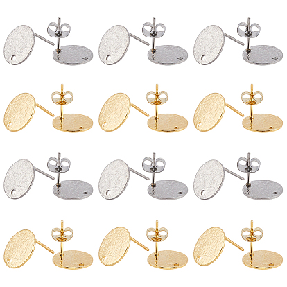 40 шт. 2 цвета 201 плоские круглые серьги-гвоздики из нержавеющей стали, с 304 штифтов из нержавеющей стали