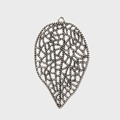 Листьев сплава большие кулоны, 59x37x2 мм, отверстие : 2 мм