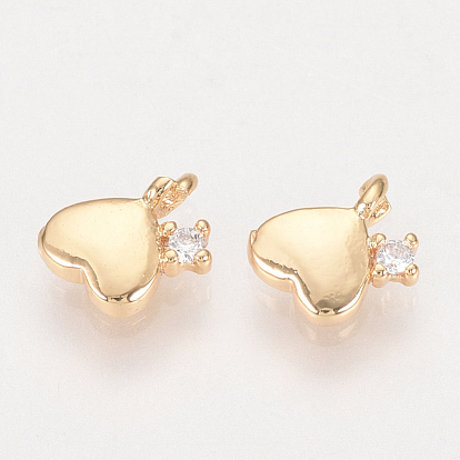 Brass Charms, with Cubic Zirconia, Heart, Nickel Free