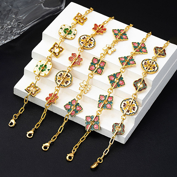 Браслеты-цепочки из латуни и эмали для женщин, золотые