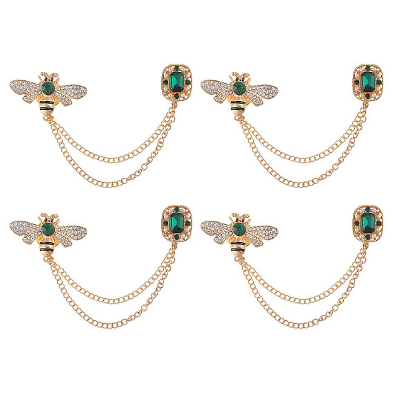 4 шт. брошь-цепочка в виде пчелы и прямоугольника со стразами, булавка в виде животного из цинкового сплава для воротника рубашки