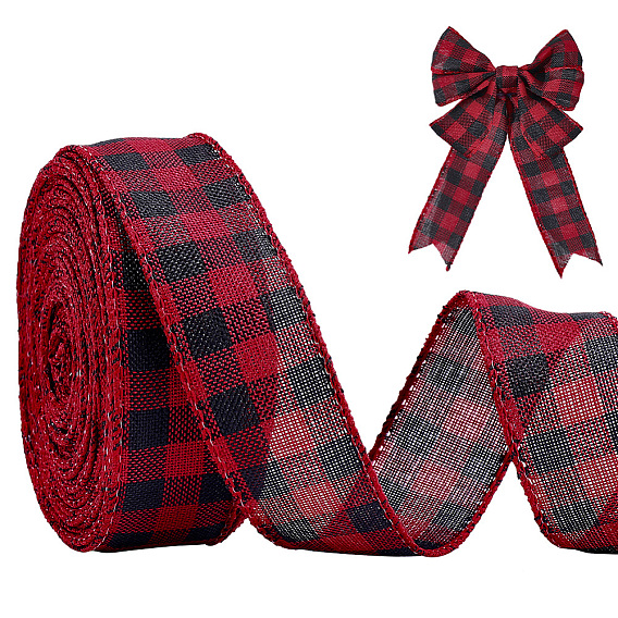 1 рулонная полиэфирная лента, шотландка шаблон, для рождественской подарочной упаковки