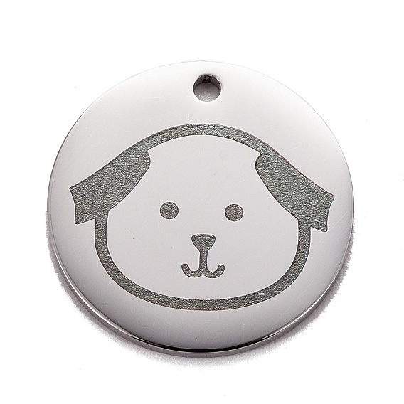 Stainless Steel Pendants, Manual Polishing, Flat Round with Dog