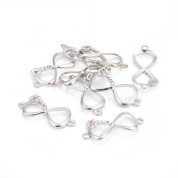 Alloy Rhinestone Links/Connectors, Cadmium Free & Lead Free, Grade A, Bowknot, Infinity, Platinum Metal Color, 15x35x4mm, Hole: 2mm