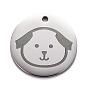 Stainless Steel Pendants, Manual Polishing, Flat Round with Dog