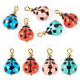 5Pcs Handmade Porcelain Pendants, Ladybug Charm, with Iron Loop, Golden