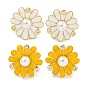 Rack Plating Brass Micro Pave Clear Cubic Zirconia Stud Earring, with Enamel, Cadmium Free & Lead Free, Long-Lasting Plated, Real 18K Gold Plated, Flower