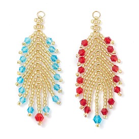 Большие подвески из стеклянных бусин в форме перьев, с имитацией австрийских хрустальных биконусных бусин и 304 соединительными кольцами из нержавеющей стали, граненые