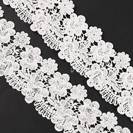 Cinta de poliéster, patrón de flores, con cuentas de perlas de imitación y diamantes de imitación de cristal, para accesorios de ropa