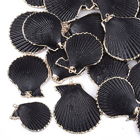 Spray Paint & Electroplate Sea Shell Pendants, with Iron Findings, Light Gold