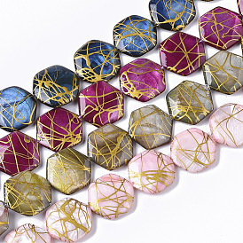 Drawbench Freshwater Shell Beads Strands, Dyed, Hexagon