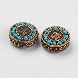 Handmade Indonesia Beads, with Brass Findings, Nickel Free, Raw(Unplated), Flat Round
